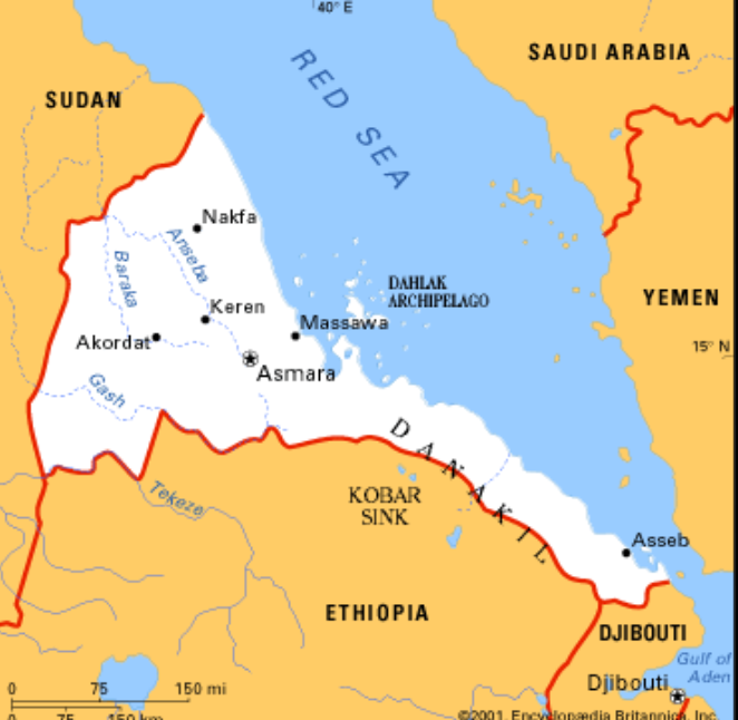 Map of Eritrea and surrounding region